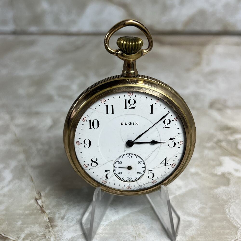 Antique Elgin Pocket Watch Grade 387, 17 Jewel Model 7 MISSING CRYSTAL - Runs